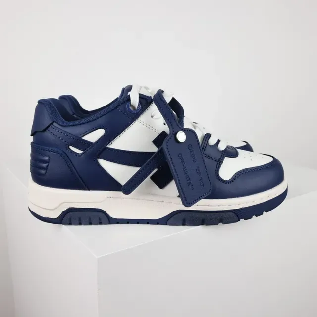 Navy and White Two-Tone Leather-Paneled Arrow Logo Lifestyle Sneakers 3