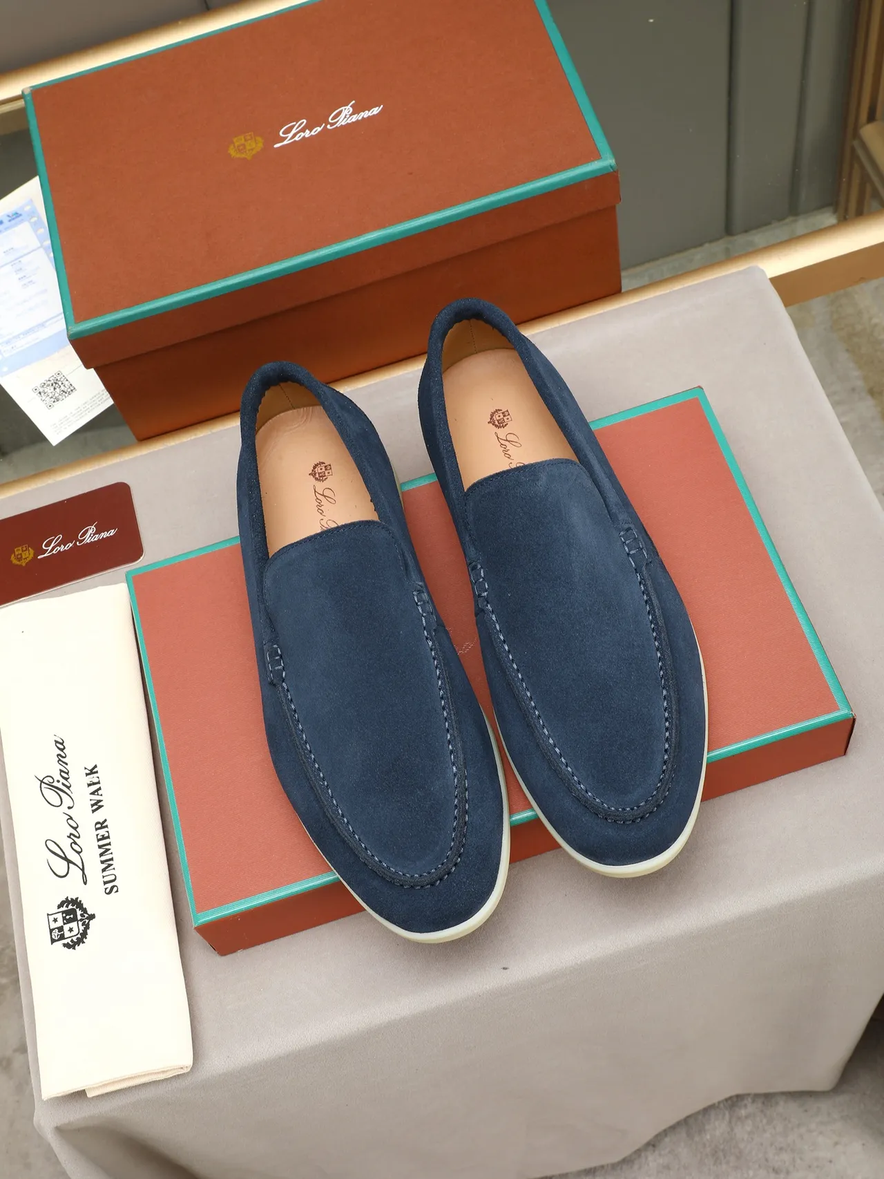 Navy Beige Suede Moccasin-Stitched Vamp Loafer 3