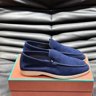 Navy Beige Suede Upper Moccasin-Stitched Vamp Loafer