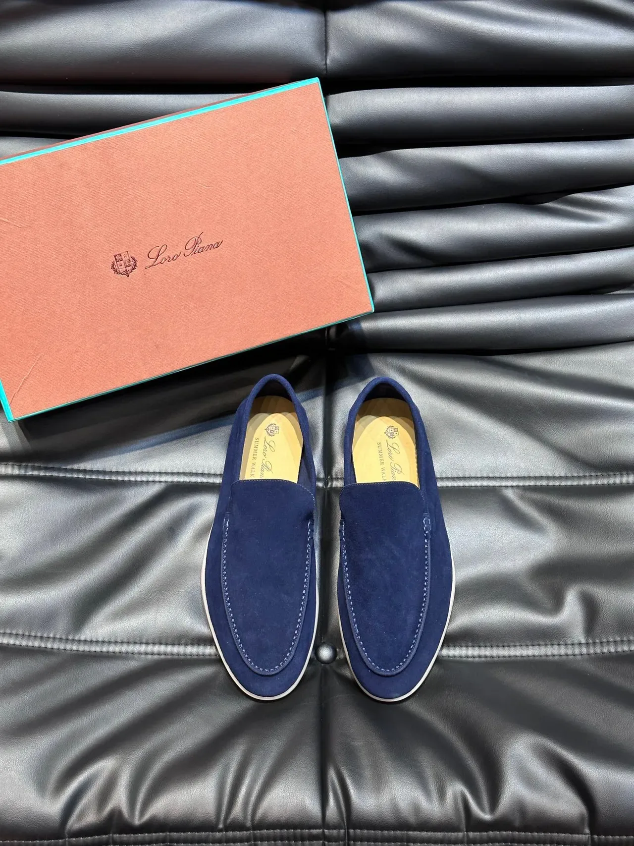 Navy Beige Suede Upper Moccasin-Stitched Vamp Loafer 2