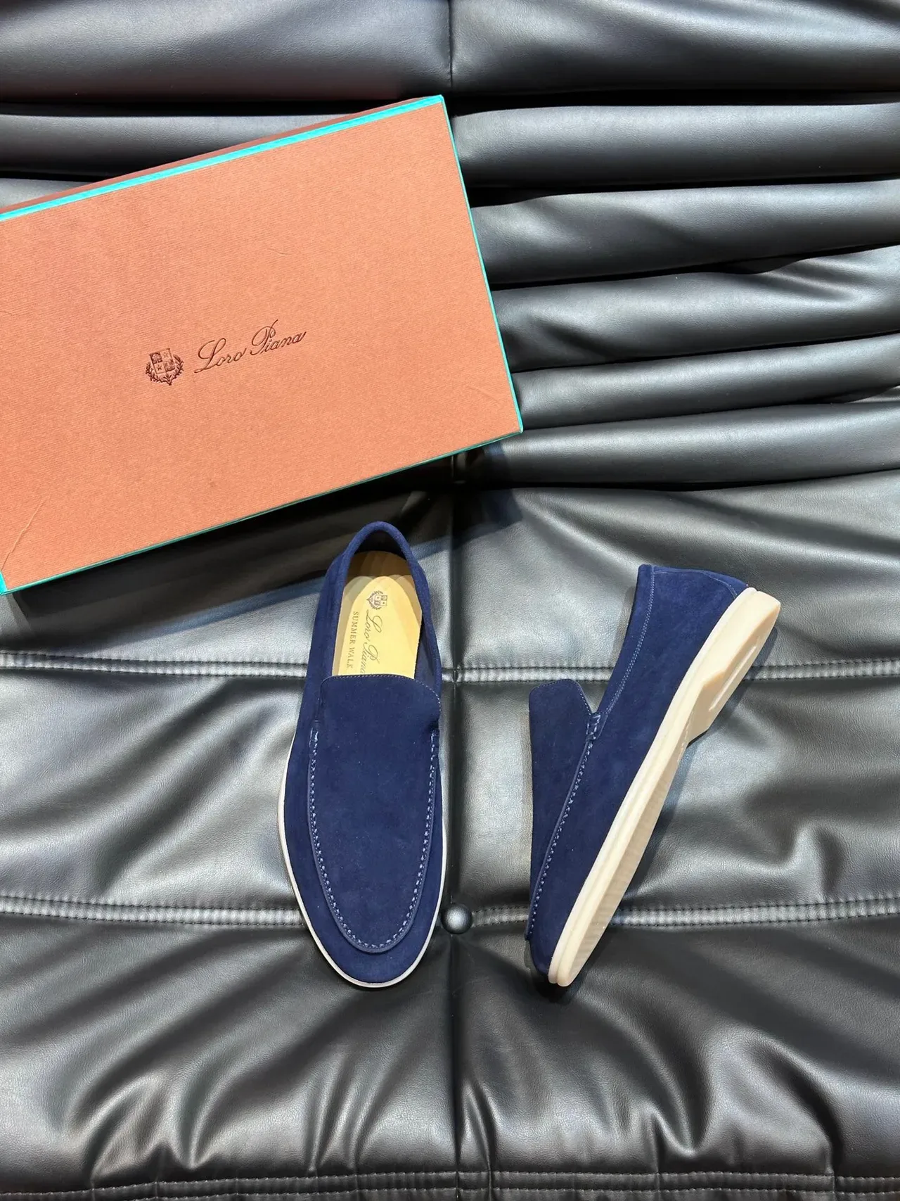 Navy Beige Suede Upper Moccasin-Stitched Vamp Loafer 3