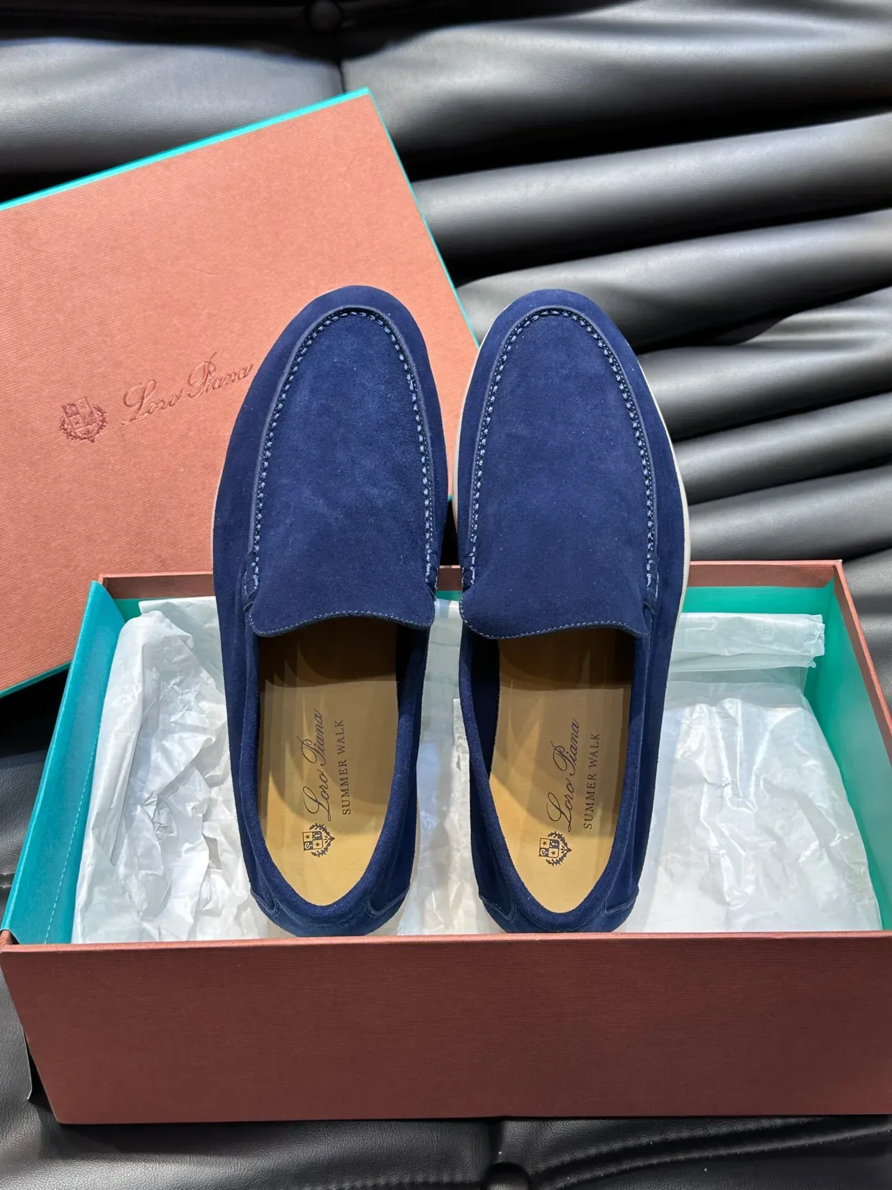 Navy Beige Suede Upper Moccasin-Stitched Vamp Loafer 4