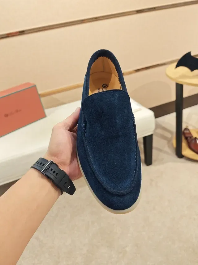 Navy Beige Suede Upper Moccasin-Stitched Vamp Loafer 6