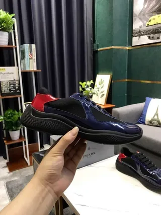 Navy Blue and Red Patent Mesh Lifestyle Sneakers 3
