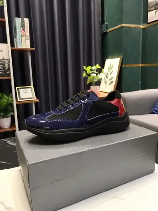Navy Blue and Red Patent Mesh Lifestyle Sneakers 9