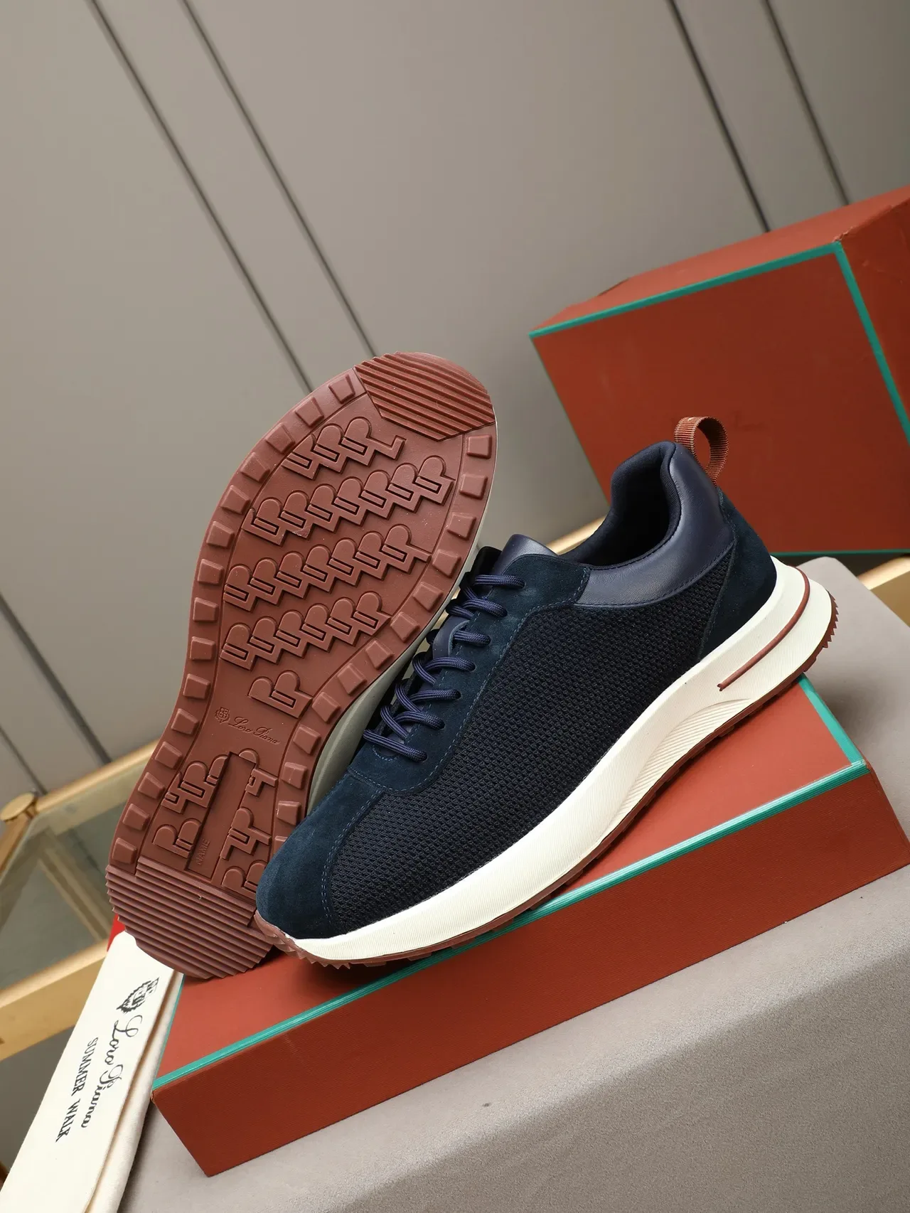 Navy Mesh and Suede Low-Top Lifestyle Sneaker 5