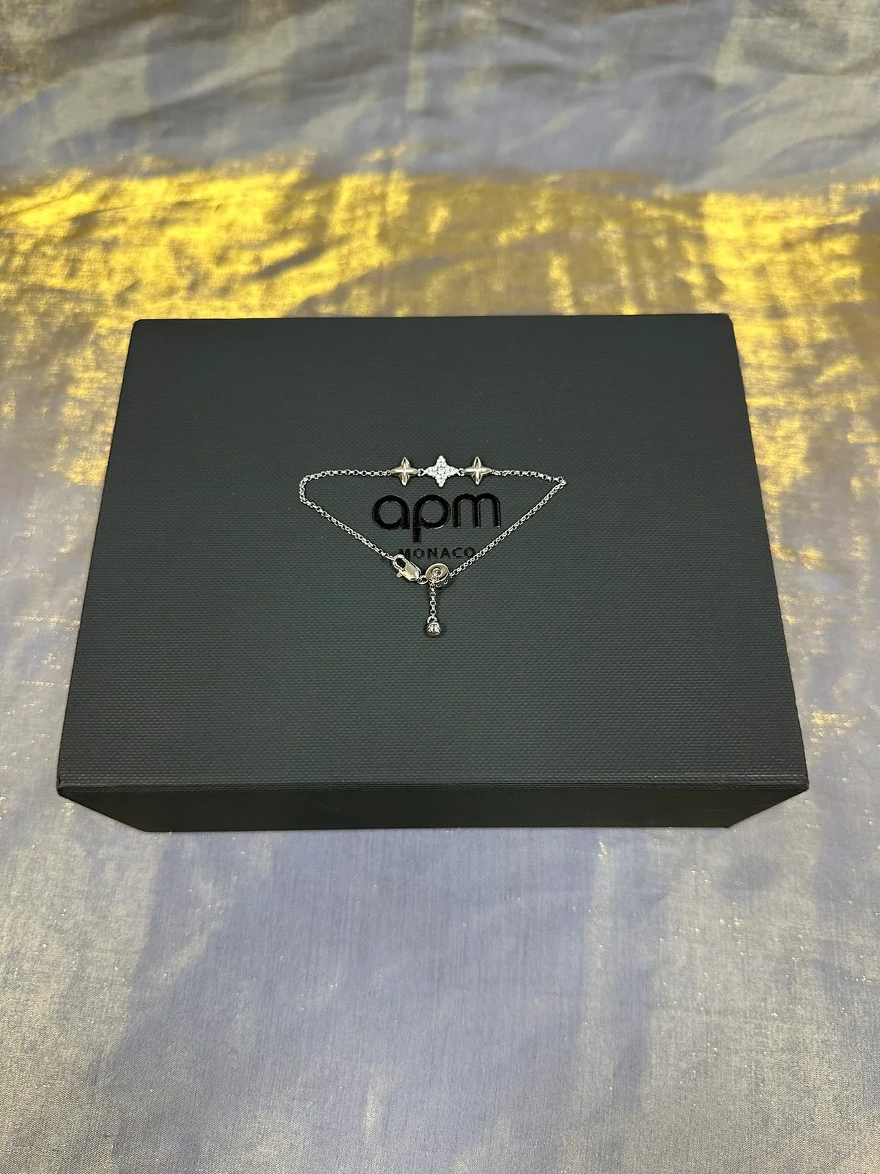 Navy Silver Chain Pavé-Set Star Centerpiece Bracelet 5
