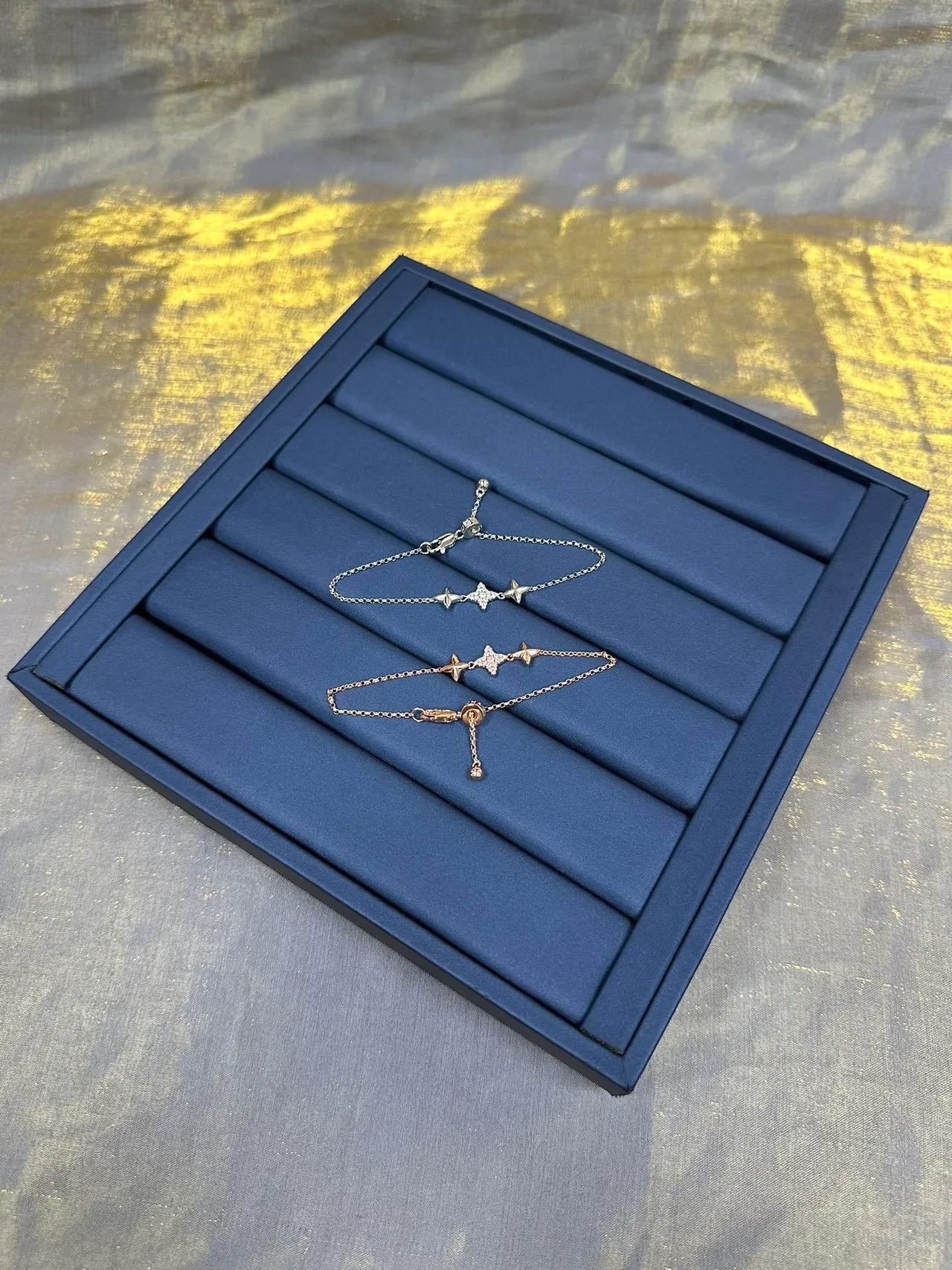 Navy Silver Chain Pavé-Set Star Centerpiece Bracelet 8