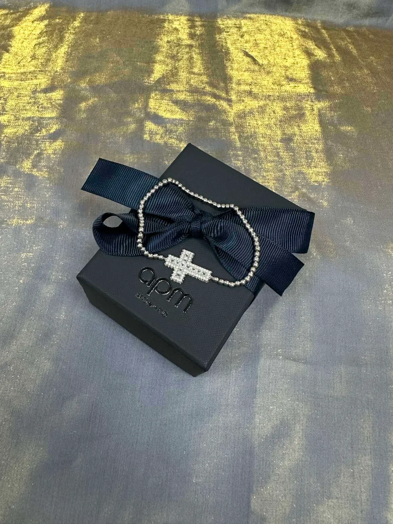 Navy Silver Crystal-Embellished Cross-Shaped Bracelet 3