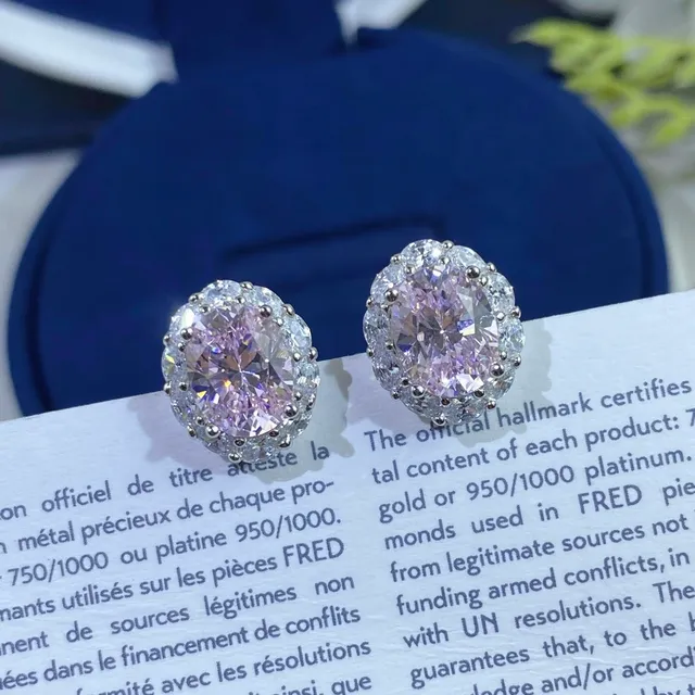 Navy Silver Oval-Cut Center Stone Halo Setting Earrings 8