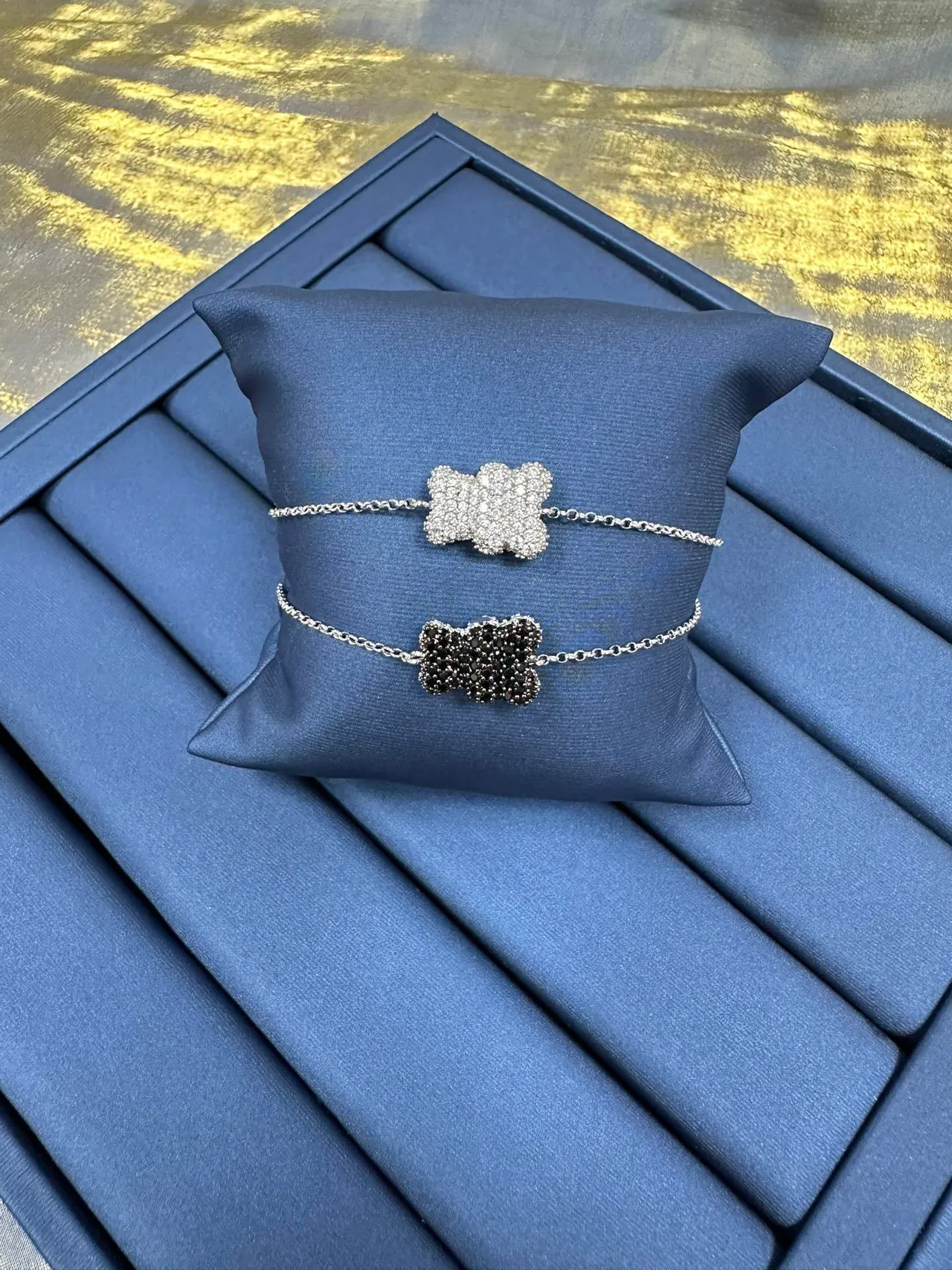 Navy Silver Pavé-Set Bow Charm Chain Bracelet 8
