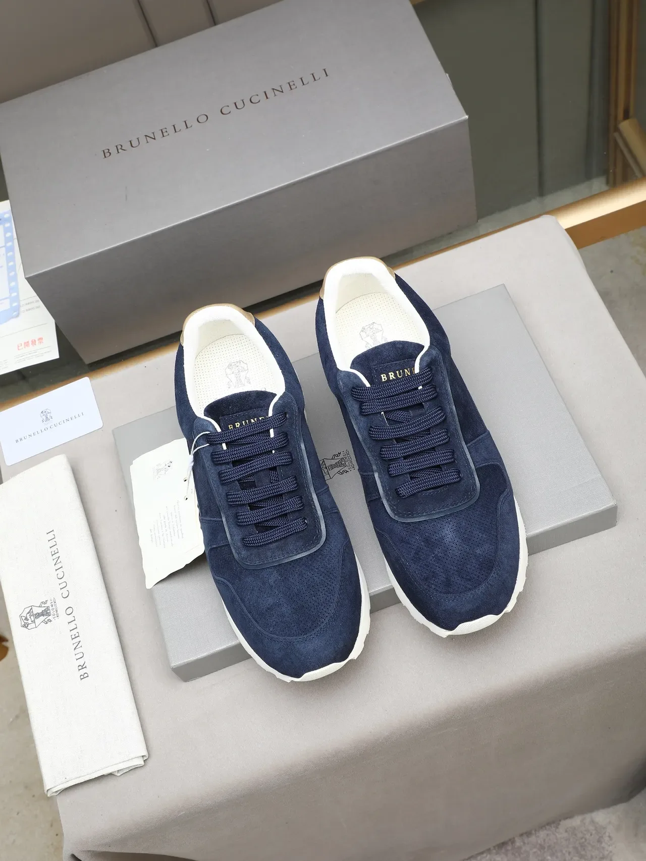 Navy Suede and Red Accent Retro Runner Sneaker 2