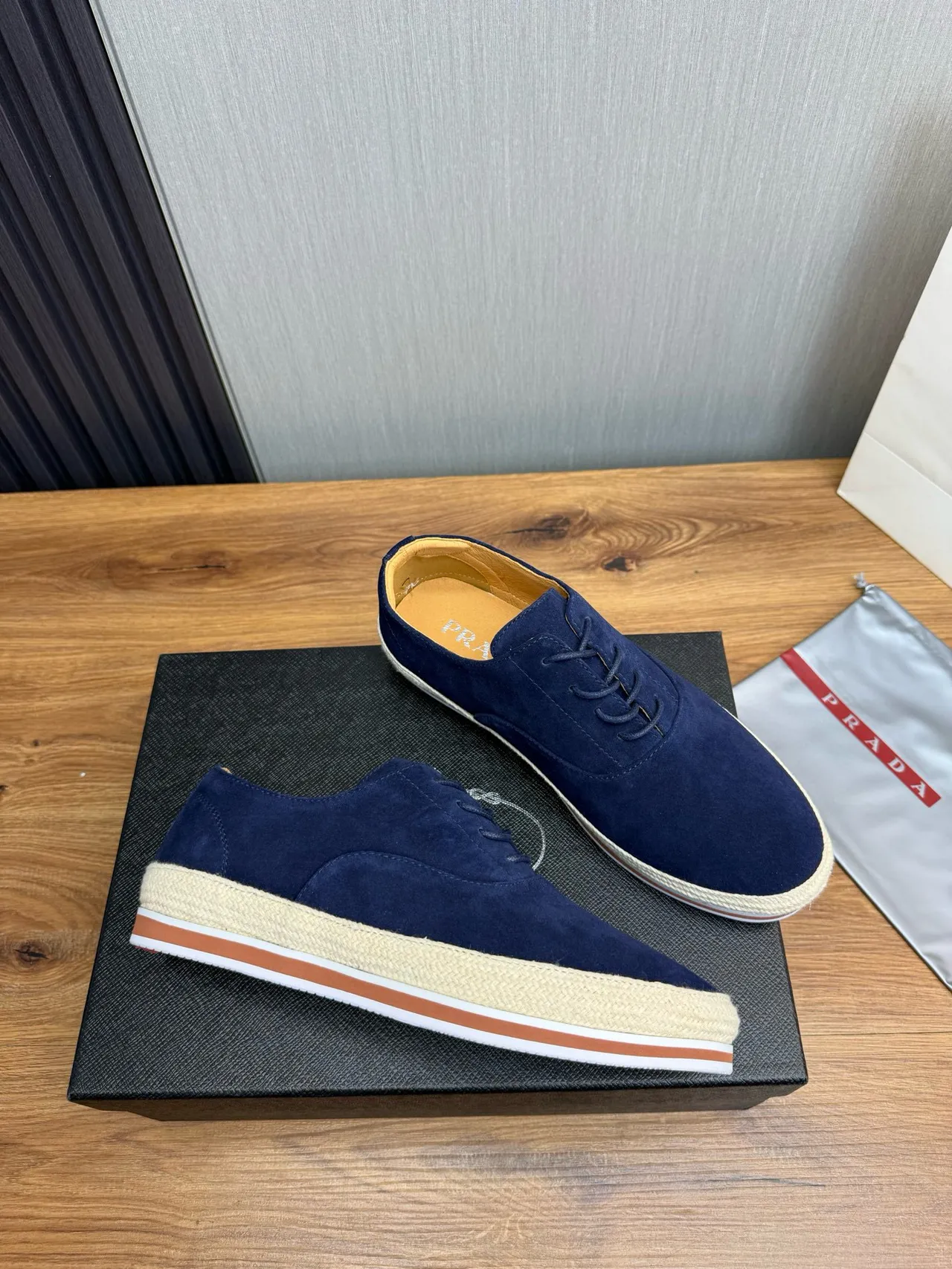 Navy Suede Espadrille Sole Boat Shoes 6