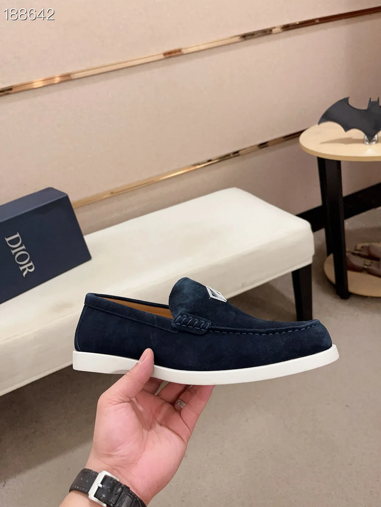 Navy White Suede Upper Contrast Sole Loafer 4