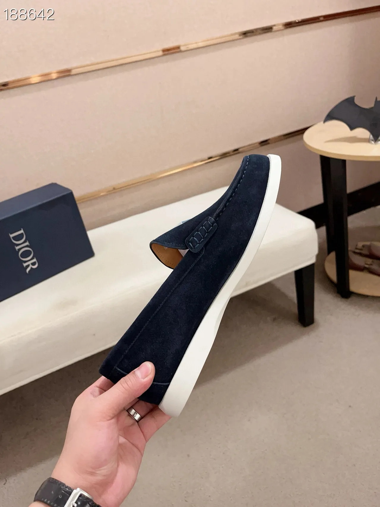 Navy White Suede Upper Contrast Sole Loafer 5