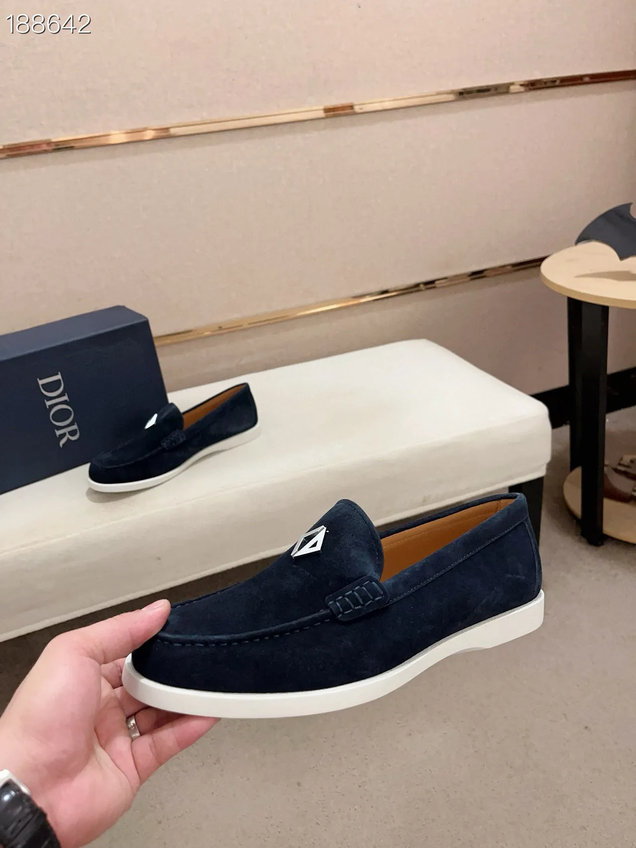 Navy White Suede Upper Contrast Sole Loafer 8