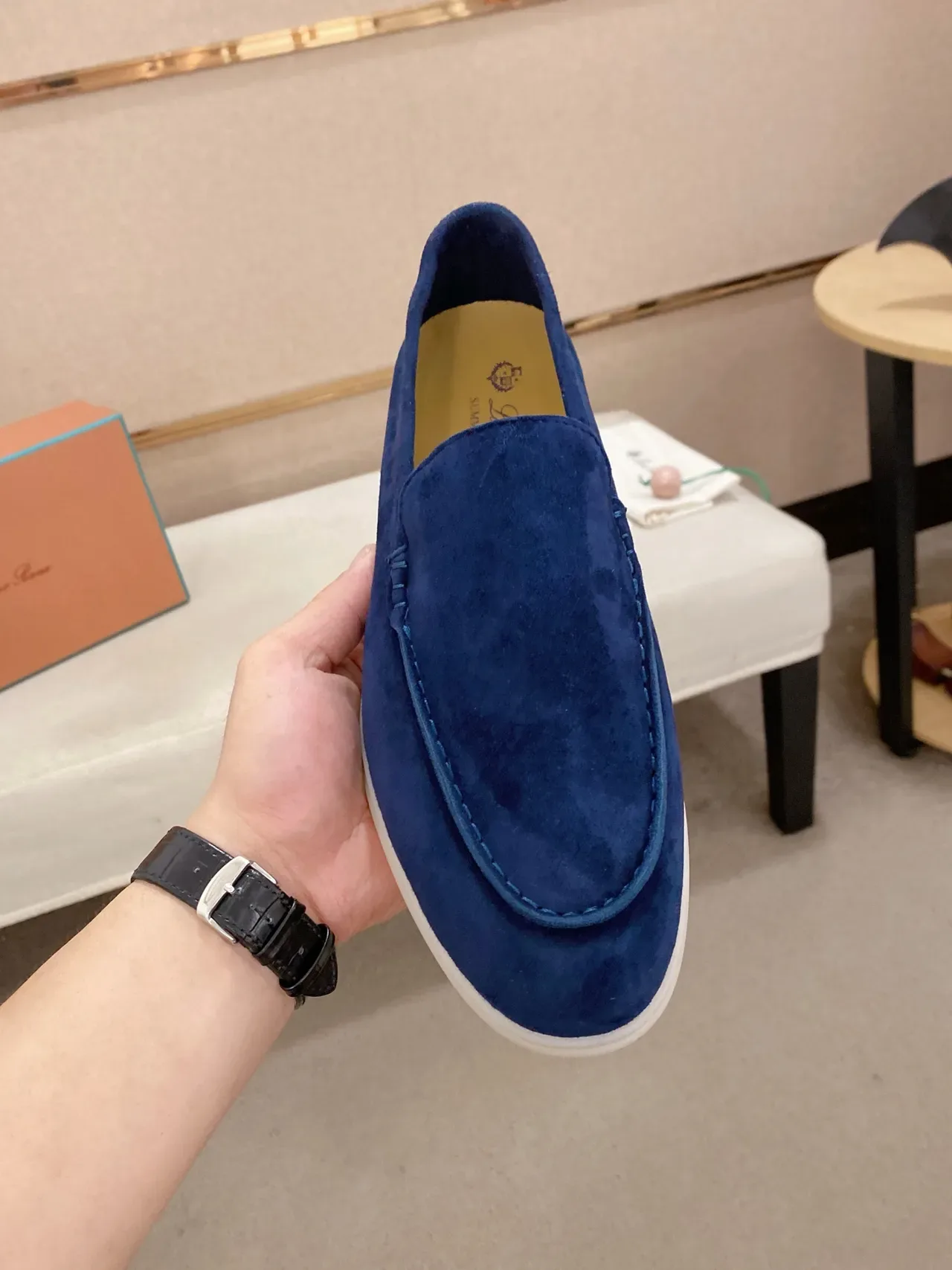 Navy White Suede Upper Moc-Toe Detail Loafer 5