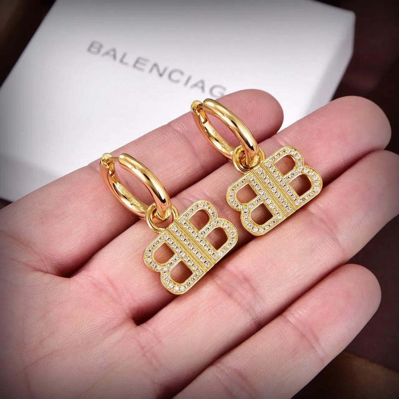 NOVAGA Pavé-Set Double-B Motif Hoop Earrings 2