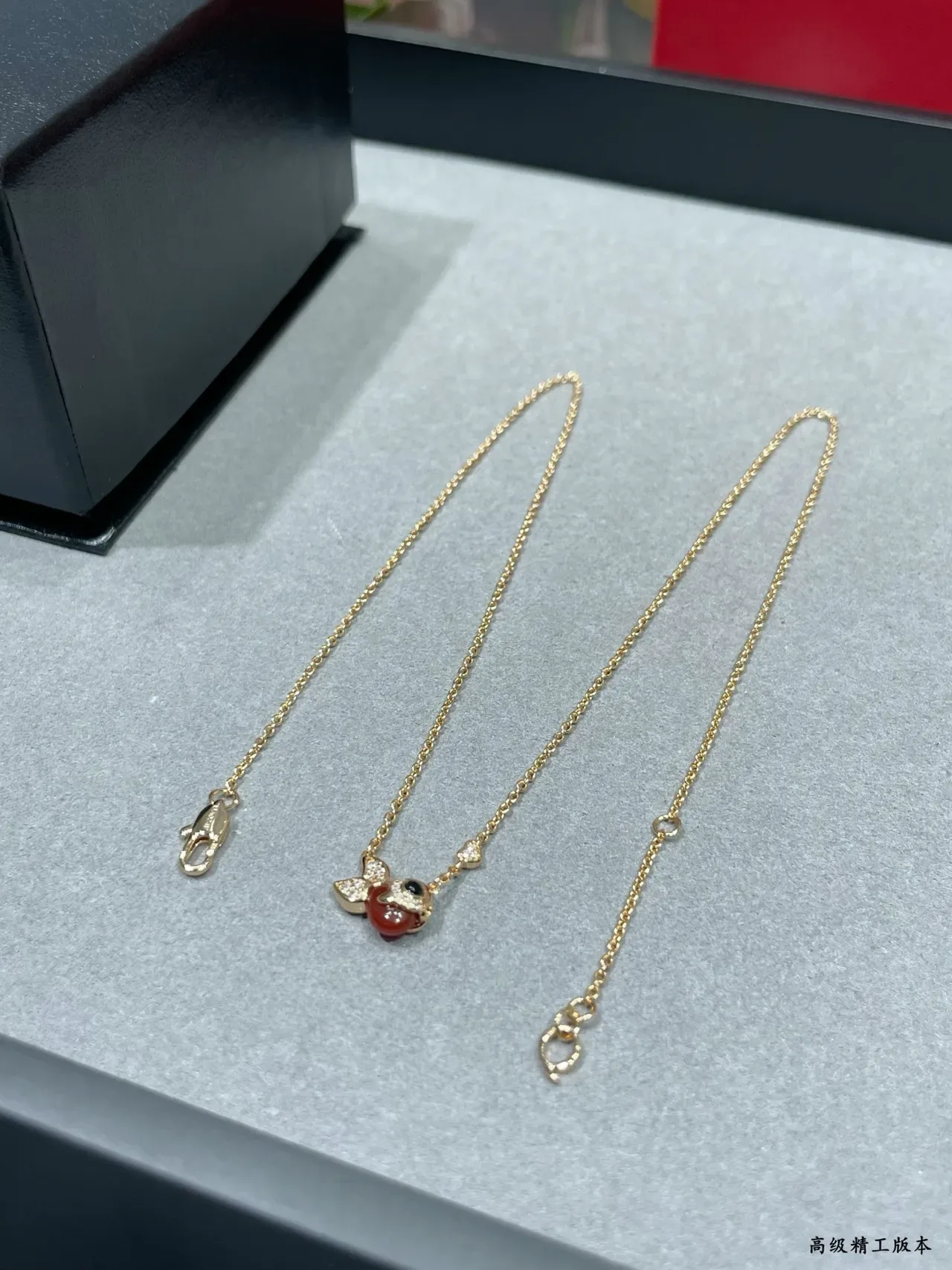 Oeelin Rose Gold Red Cabochon Fish Pendant Necklace 4
