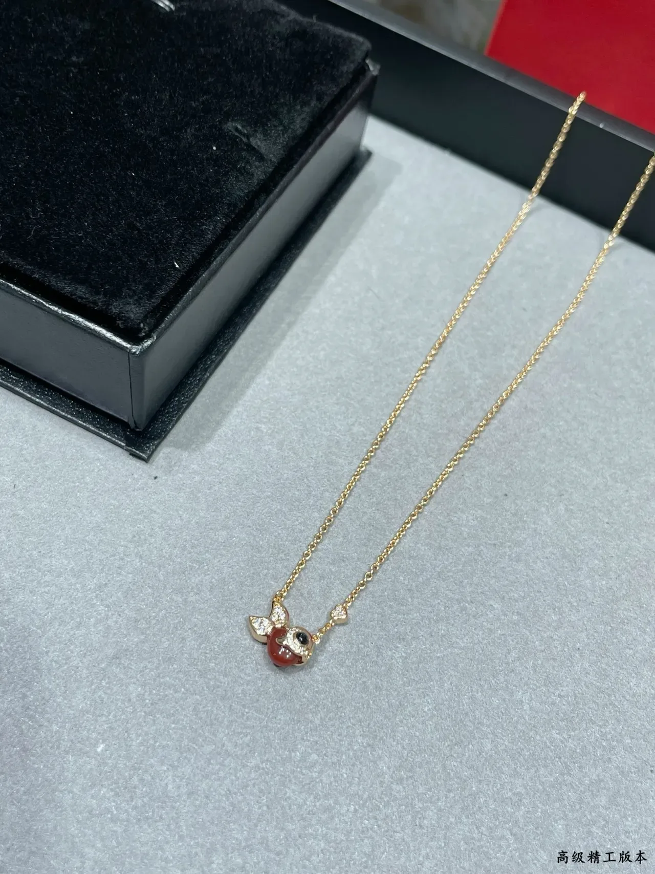 Oeelin Rose Gold Red Cabochon Fish Pendant Necklace 5