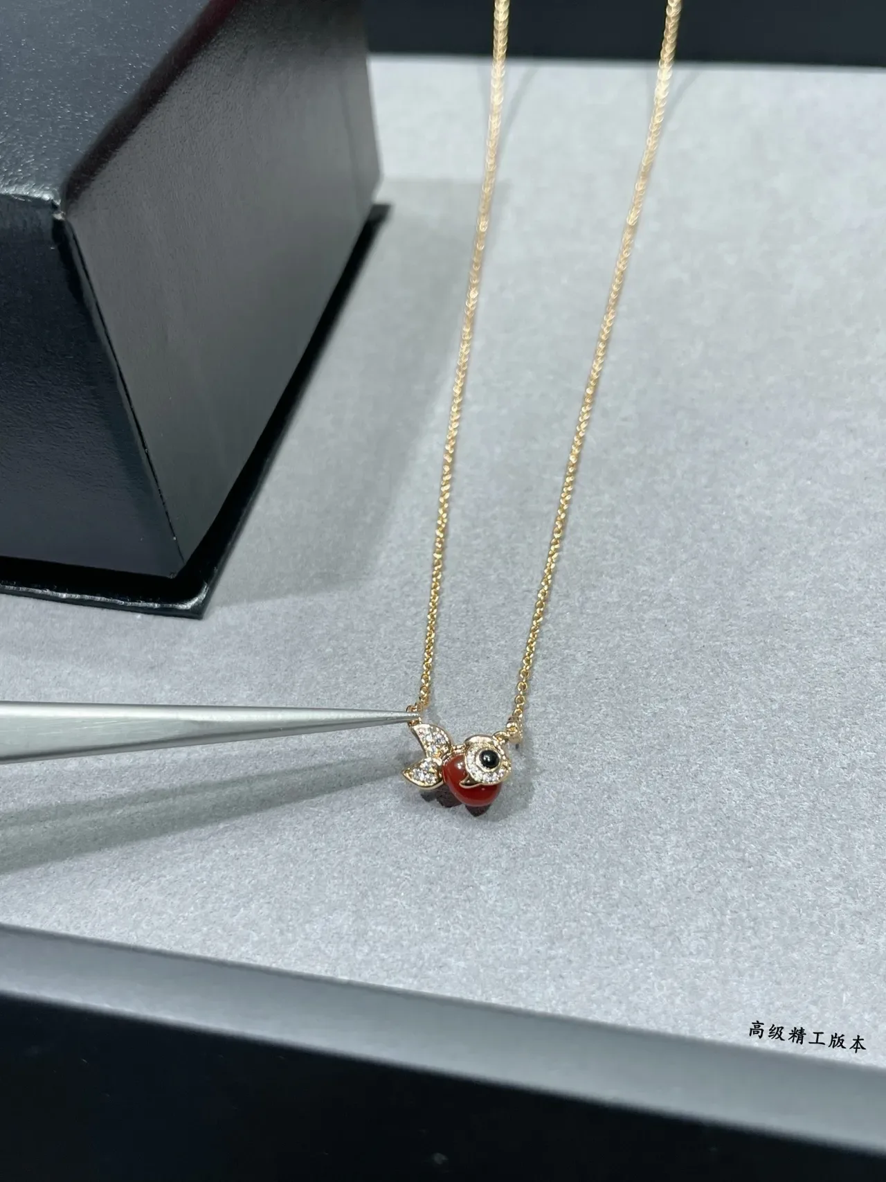 Oeelin Rose Gold Red Cabochon Fish Pendant Necklace 6