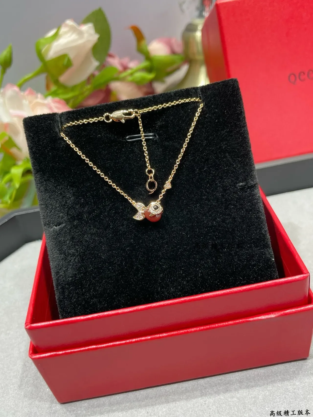 Oeelin Rose Gold Red Cabochon Fish Pendant Necklace 7