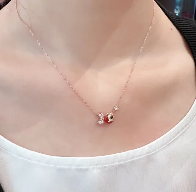 Oeelin Rose Gold Red Cabochon Fish Pendant Necklace 9