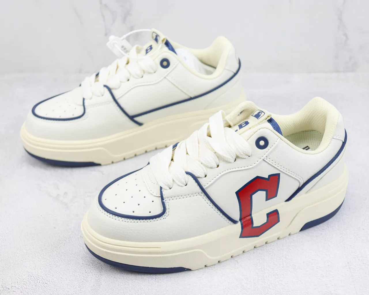 Off-White Cream and Navy 'C' Logo Platform Lifestyle Sneaker 4