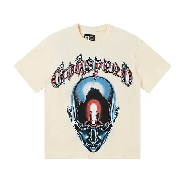 Off-White Cream Graphic Print Front-and-Back T-Shirt 2