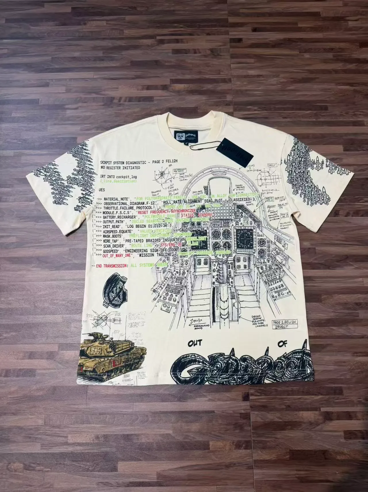 Off-White Cream Graphic-Print Technical Schematic T-Shirt 2