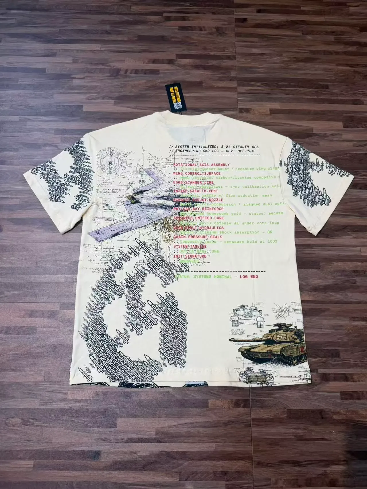 Off-White Cream Graphic-Print Technical Schematic T-Shirt 3