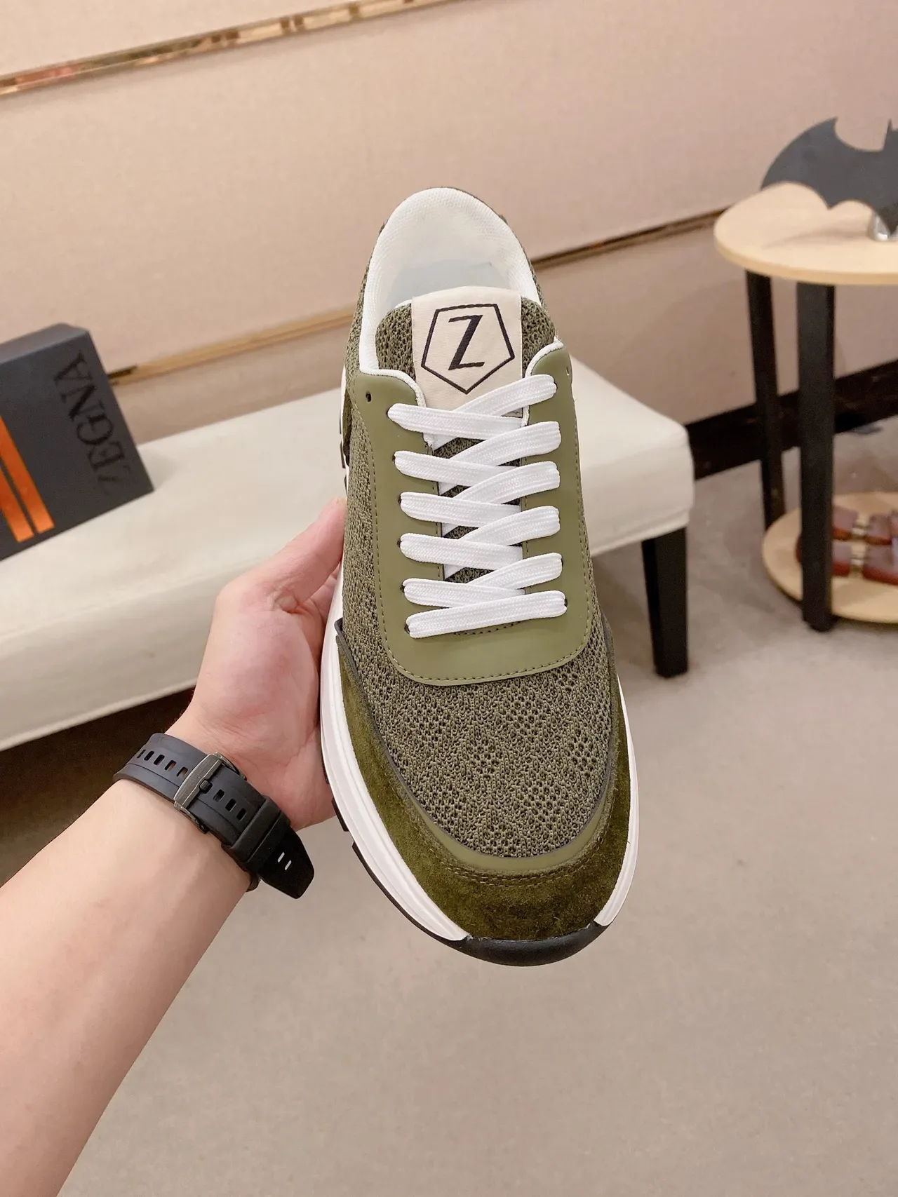 Olive Green Mesh and Suede Chunky Platform Sneaker 2