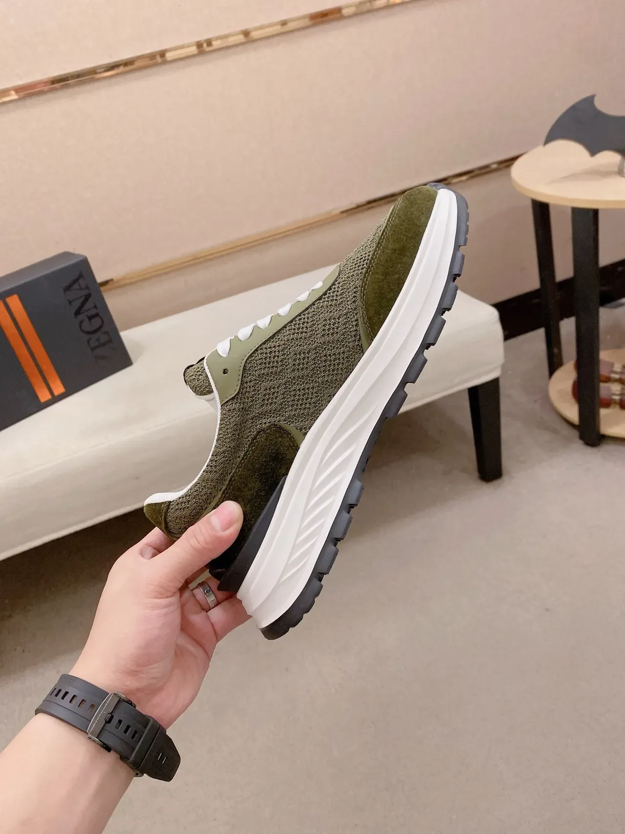 Olive Green Mesh and Suede Chunky Platform Sneaker 5