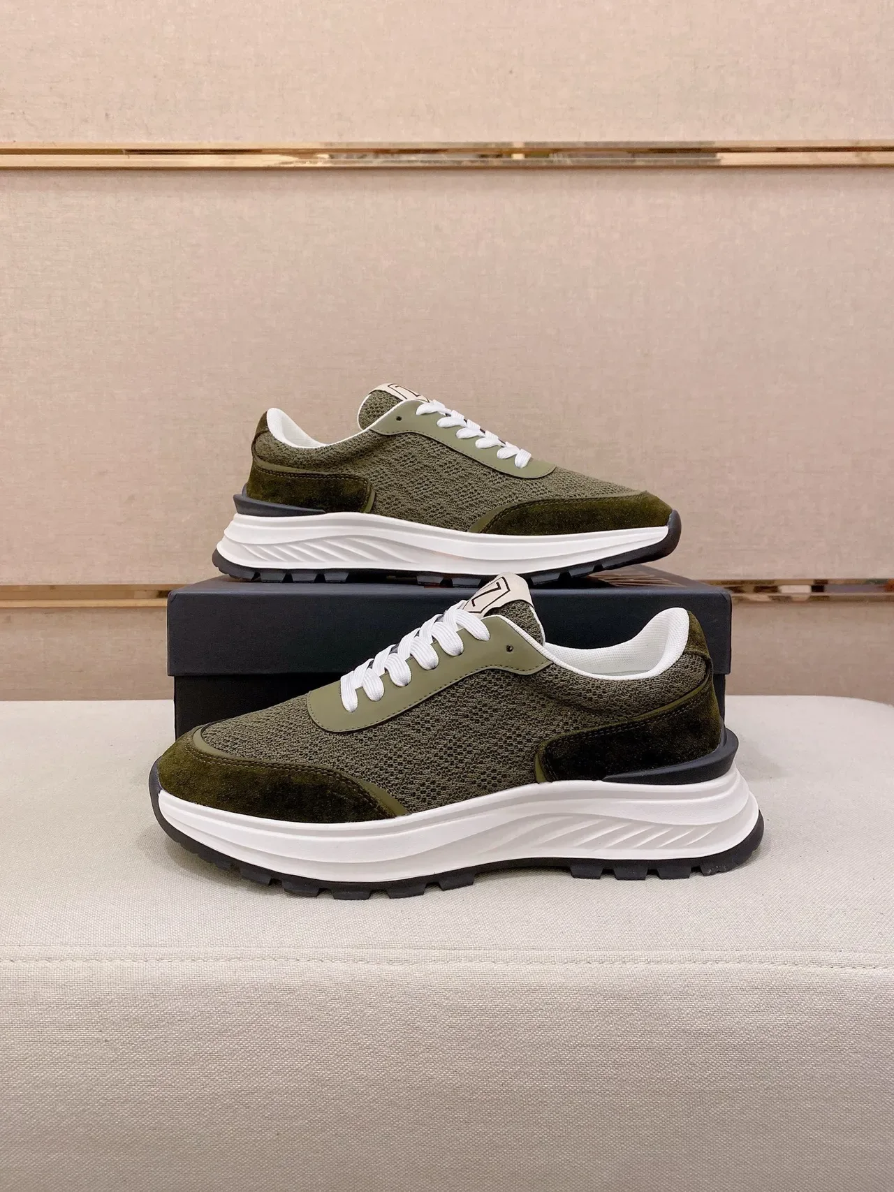 Olive Green Mesh and Suede Chunky Platform Sneaker 7
