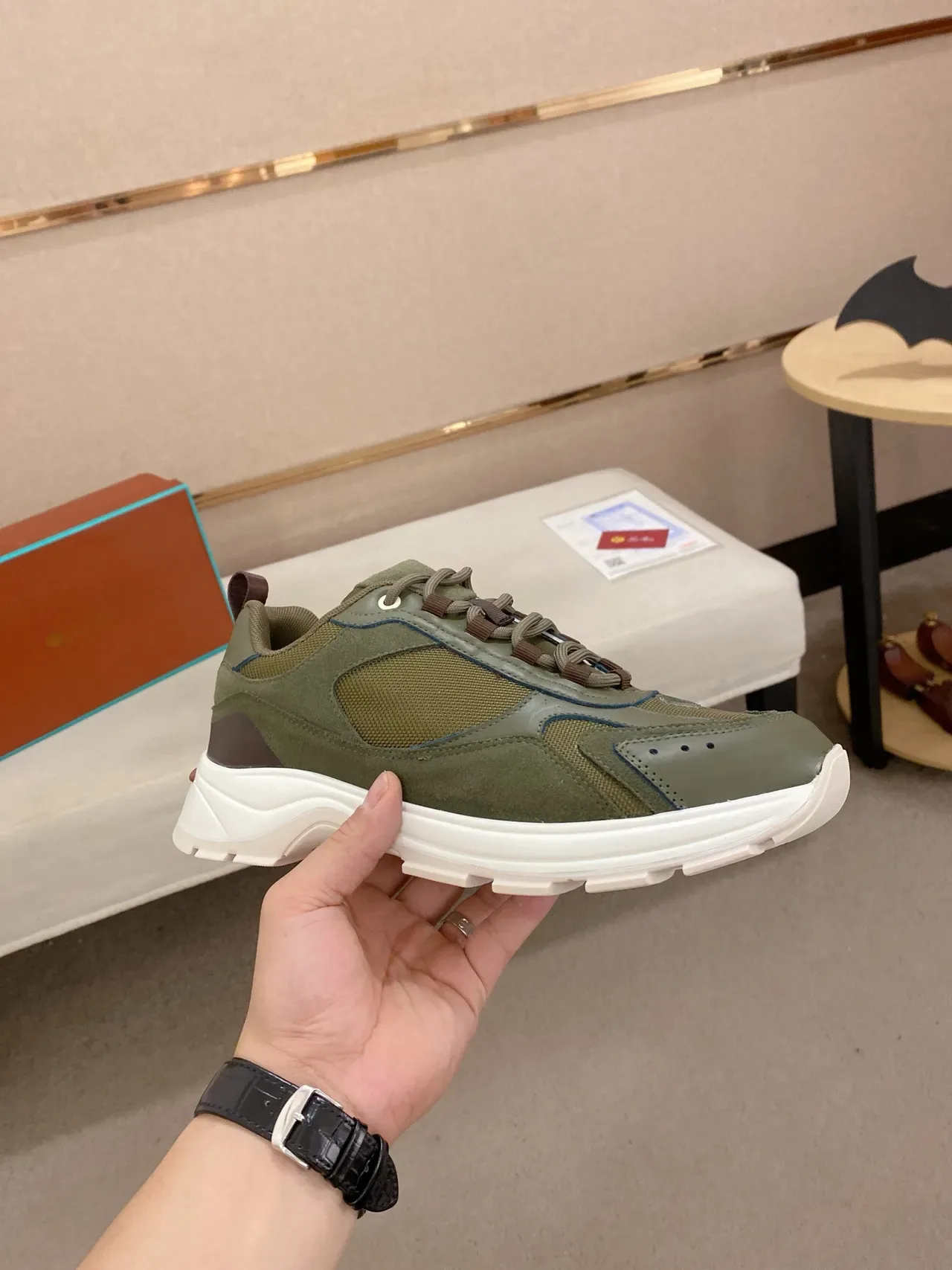 Olive Green Suede-Mesh Chunky Sole Lifestyle Sneaker 4