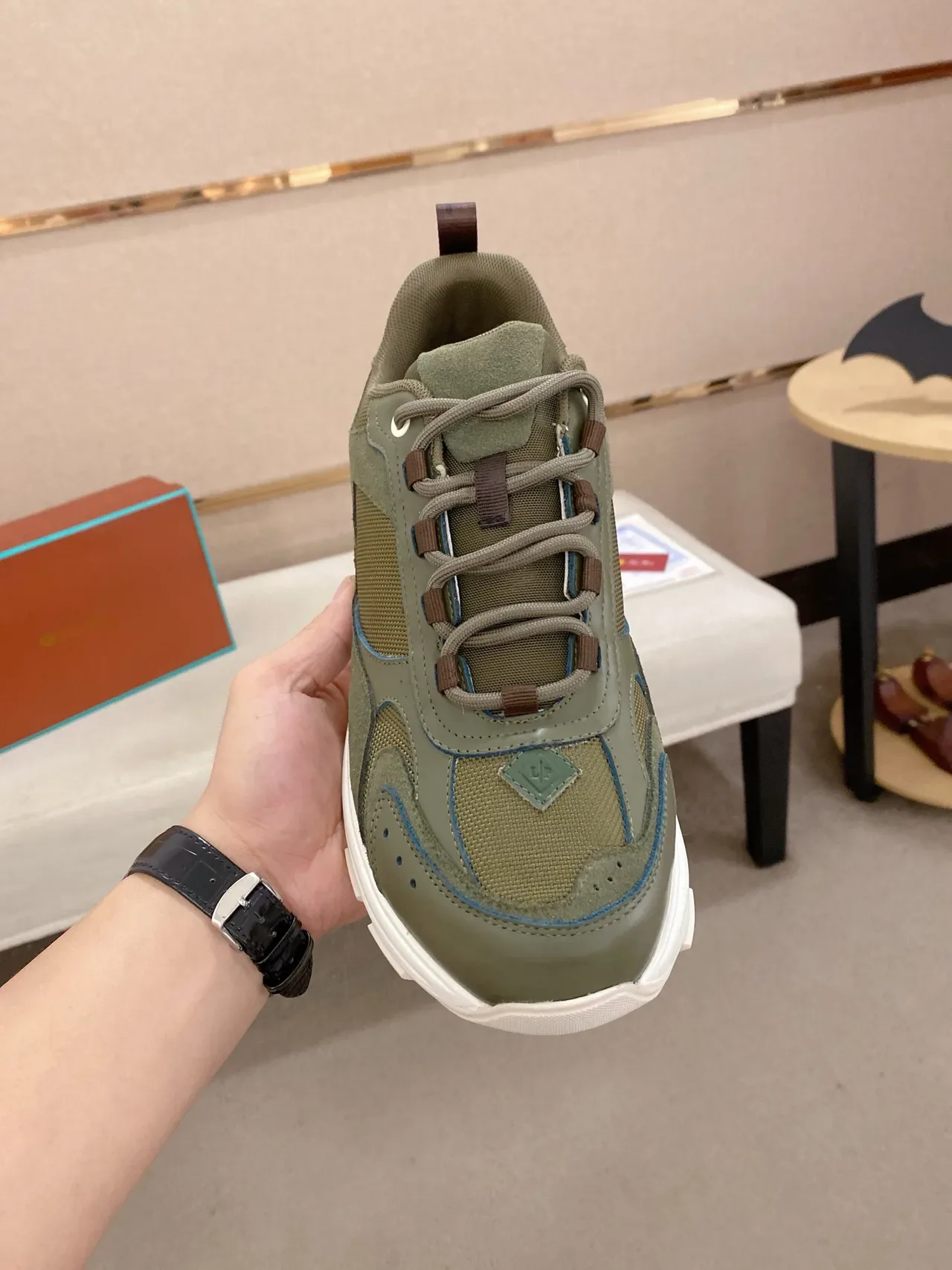 Olive Green Suede-Mesh Chunky Sole Lifestyle Sneaker 5