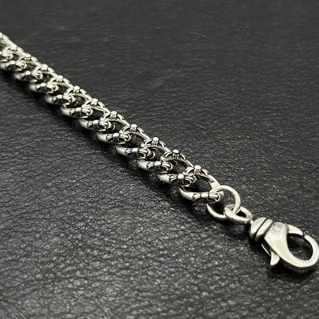 Ornate Floral-Link Silver-Tone Chain Bracelet 3