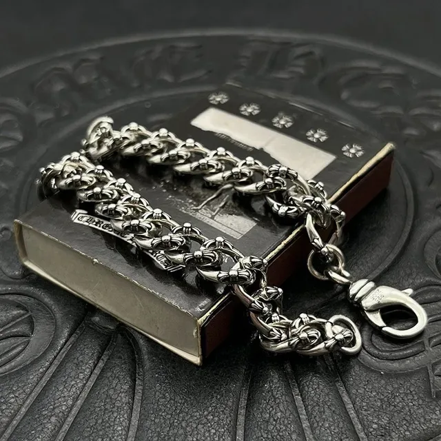 Ornate Floral-Link Silver-Tone Chain Bracelet 4