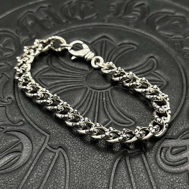 Ornate Floral-Link Silver-Tone Chain Bracelet 6