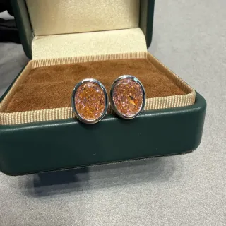 Oval Faceted Orange-Pink Gemstone Stud Earrings