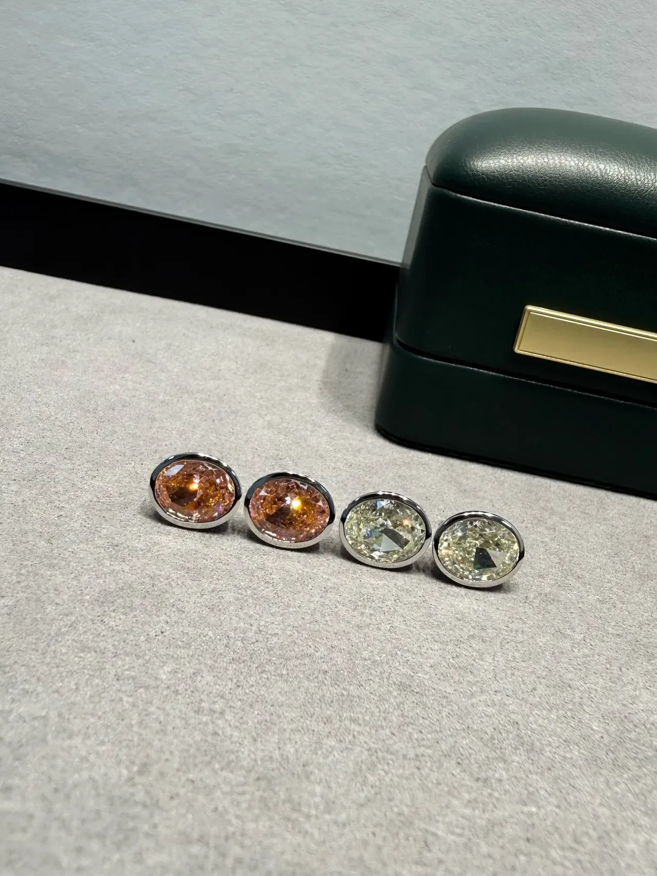 Oval Faceted Orange-Pink Gemstone Stud Earrings 4