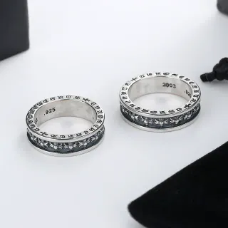 Oxidized Silver Engraved Floral Motif Rings