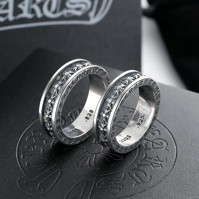 Oxidized Silver Engraved Floral Motif Rings 4