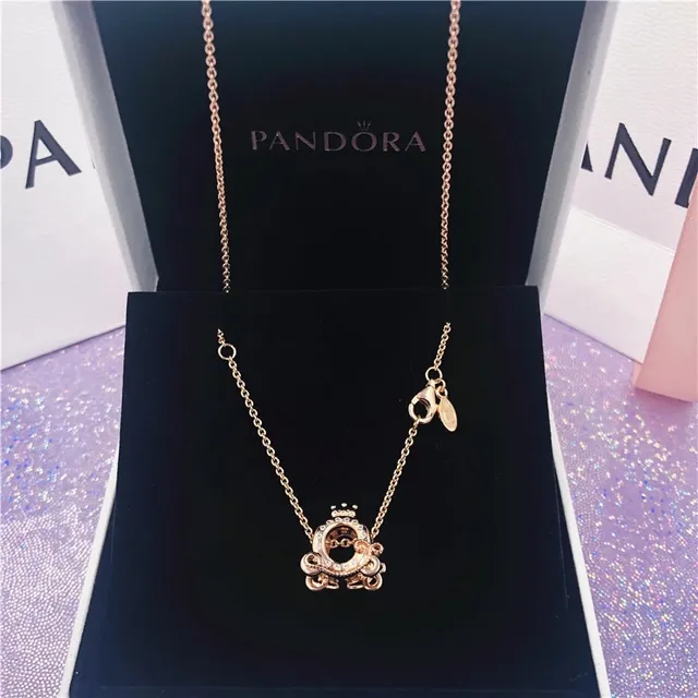 Pandora Carriage Gold Black Tone Chain-Link Necklace 8