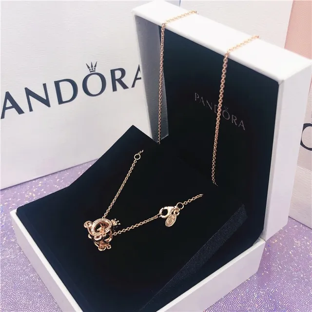 Pandora Carriage Gold Black Tone Chain-Link Necklace 9