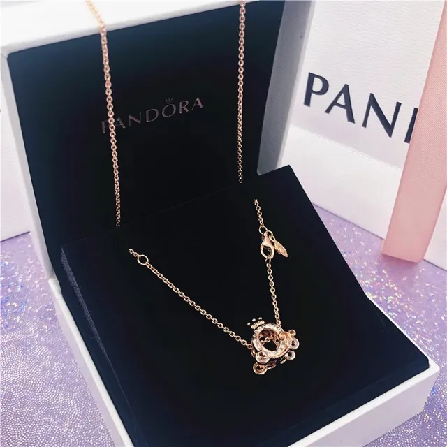 Pandora Carriage Gold Black Tone Chain-Link Necklace 10