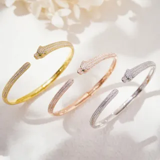 Pulseras de puño abierto con cristales Pavé de cabeza de pantera