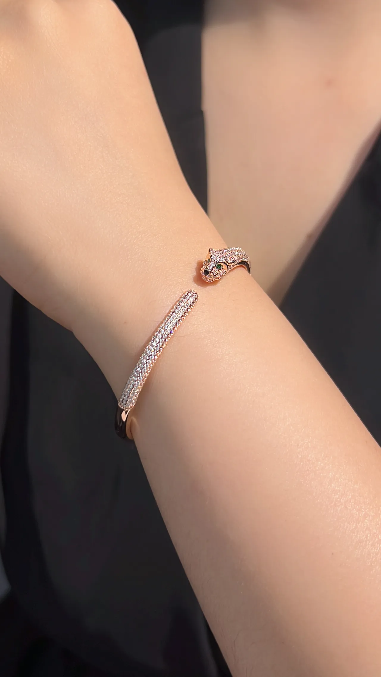 Panther-Head Pavé Crystal Open Cuff Bracelets 3