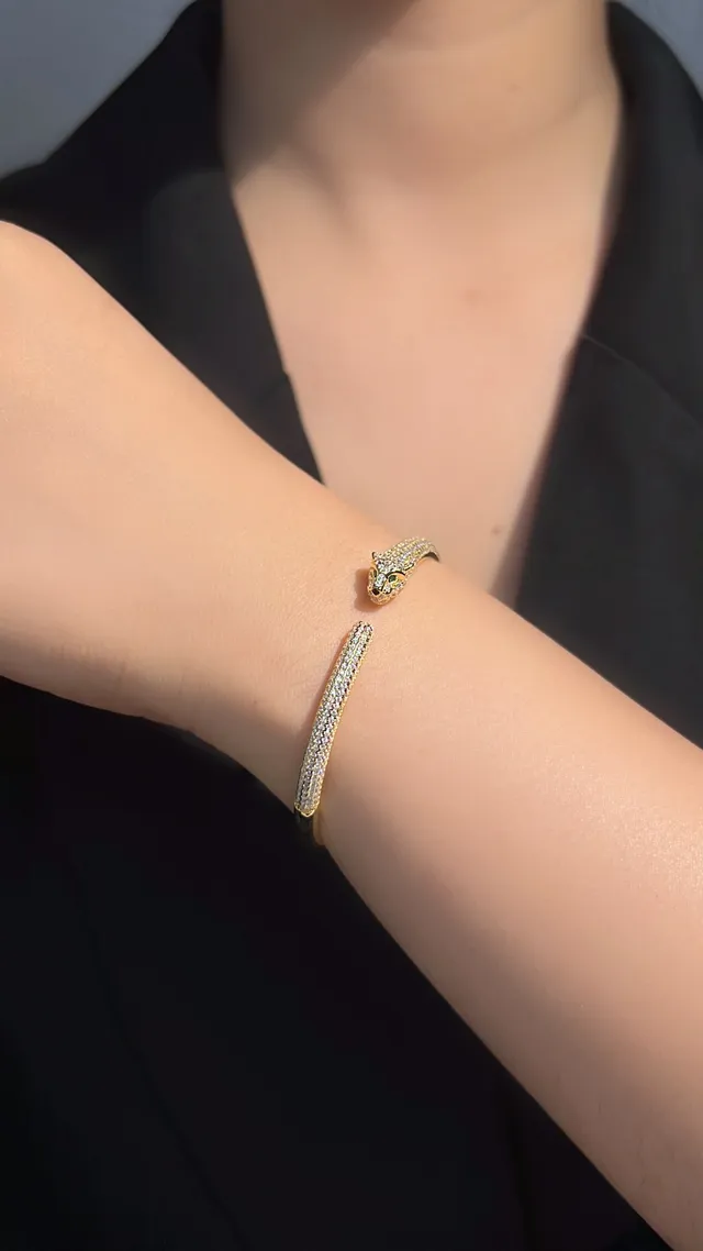 Panther-Head Pavé Crystal Open Cuff Bracelets 7