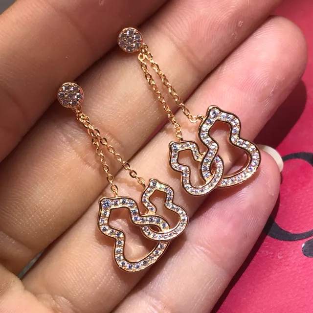 Pavé Crystal Interlocking Heart Dangling Chain Necklaces 3